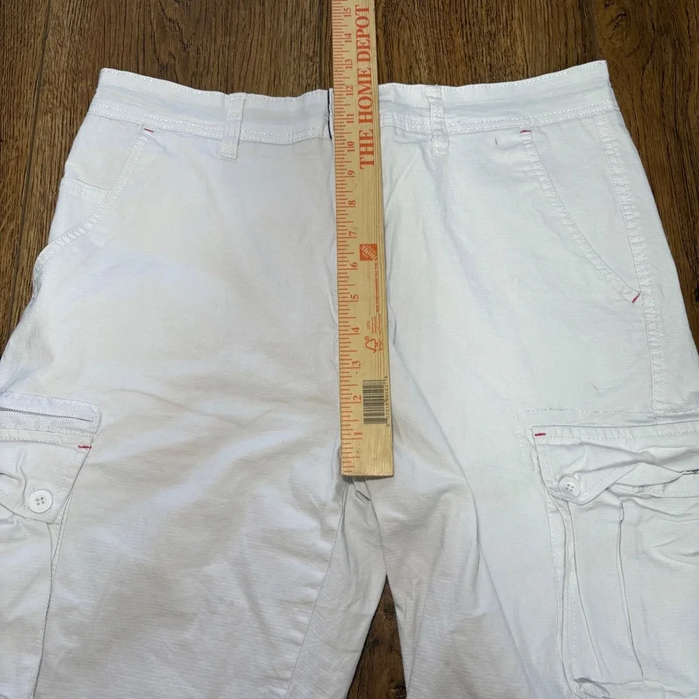 Beverly Hills Polo Club White Cargo Shorts Mens 34 Stretch Cotton Utility Baggy - Picture 4 of 11